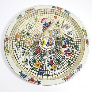 Vintage Daher Floral Tray Metal Decorative Tray White Gold Flower Pattern